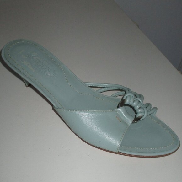 Tod's Shoes - TOD's Womens Mint Green Italian Leather Sandal w/1.5" Heel - Size 7.5M
